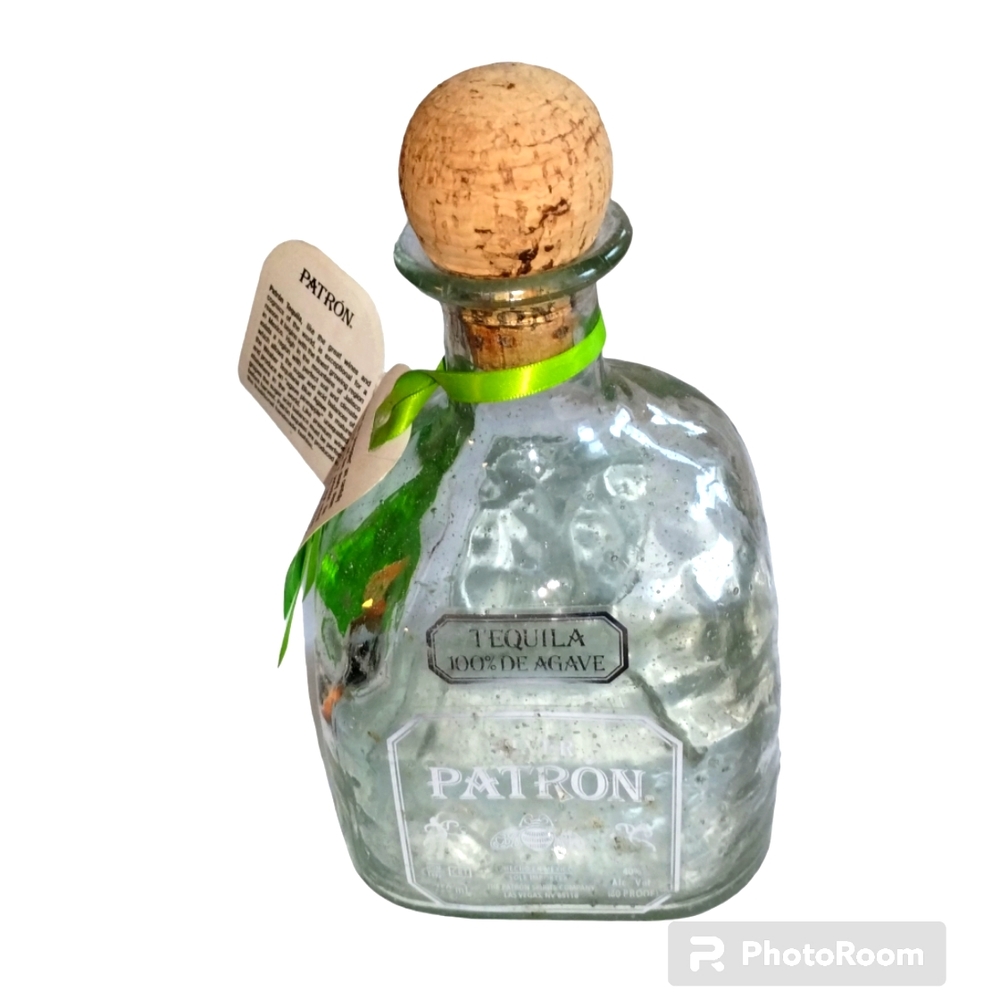 Patron Silver Tequila Bottle Empty w/Cork & Original Tag